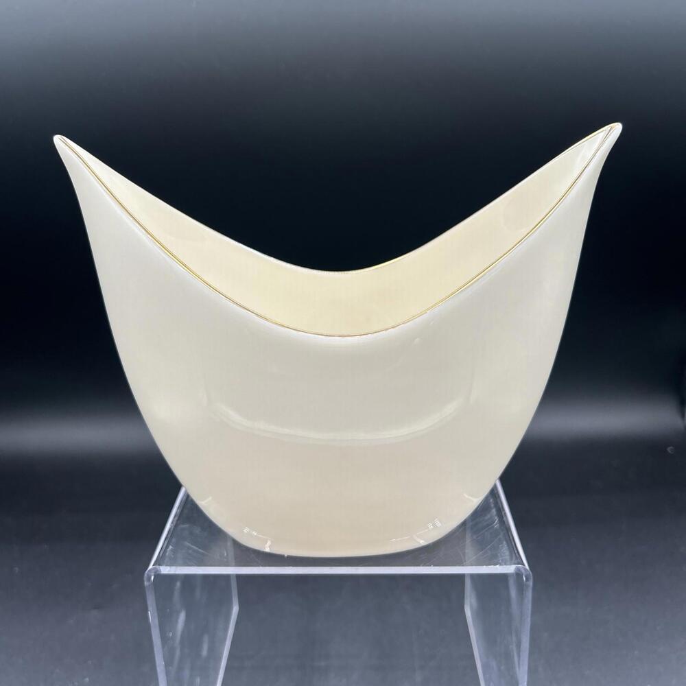Lenox Tulip Crescent Vase in White with Gold Trim, MCM, Made in USA